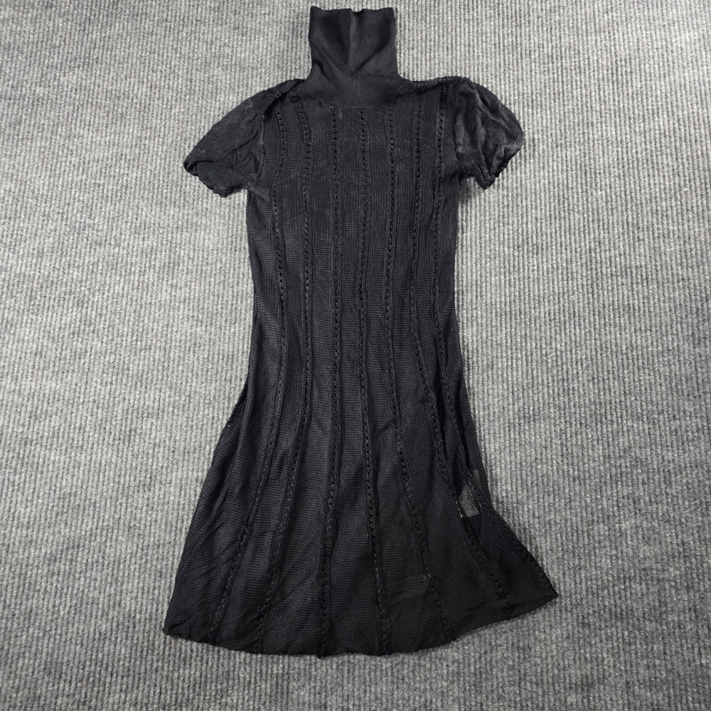 Bebe Black Knit Turtleneck Dress Short Sleeve Pointelle Rayon S95101019500 M